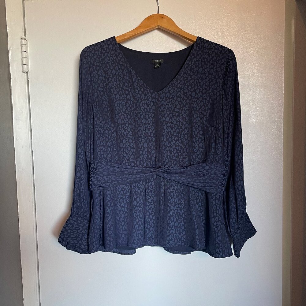 Ann Taylor navy tonal animal print blouse- Petite 12